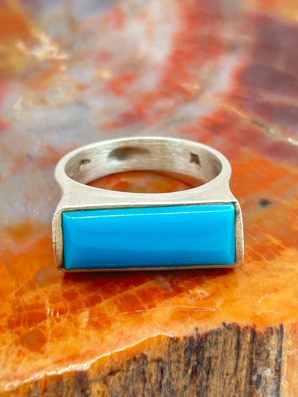 Retro Style Sterling Silver Turquoise Ring - Size 8